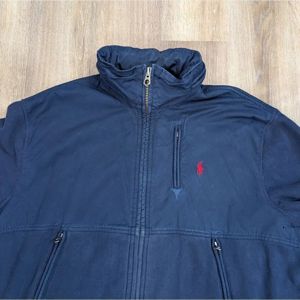 Polo Ralph Lauren Navy Hybrid Fleece Jersey Nylon Hooded Red Pony Jacket Sz XXL